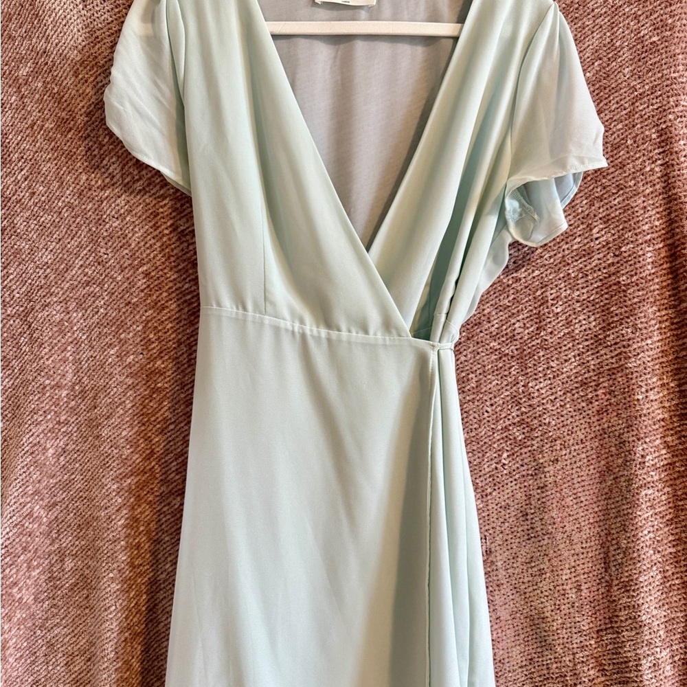 American Threads Green Wrap Midi Dress with Flutter Sleeves